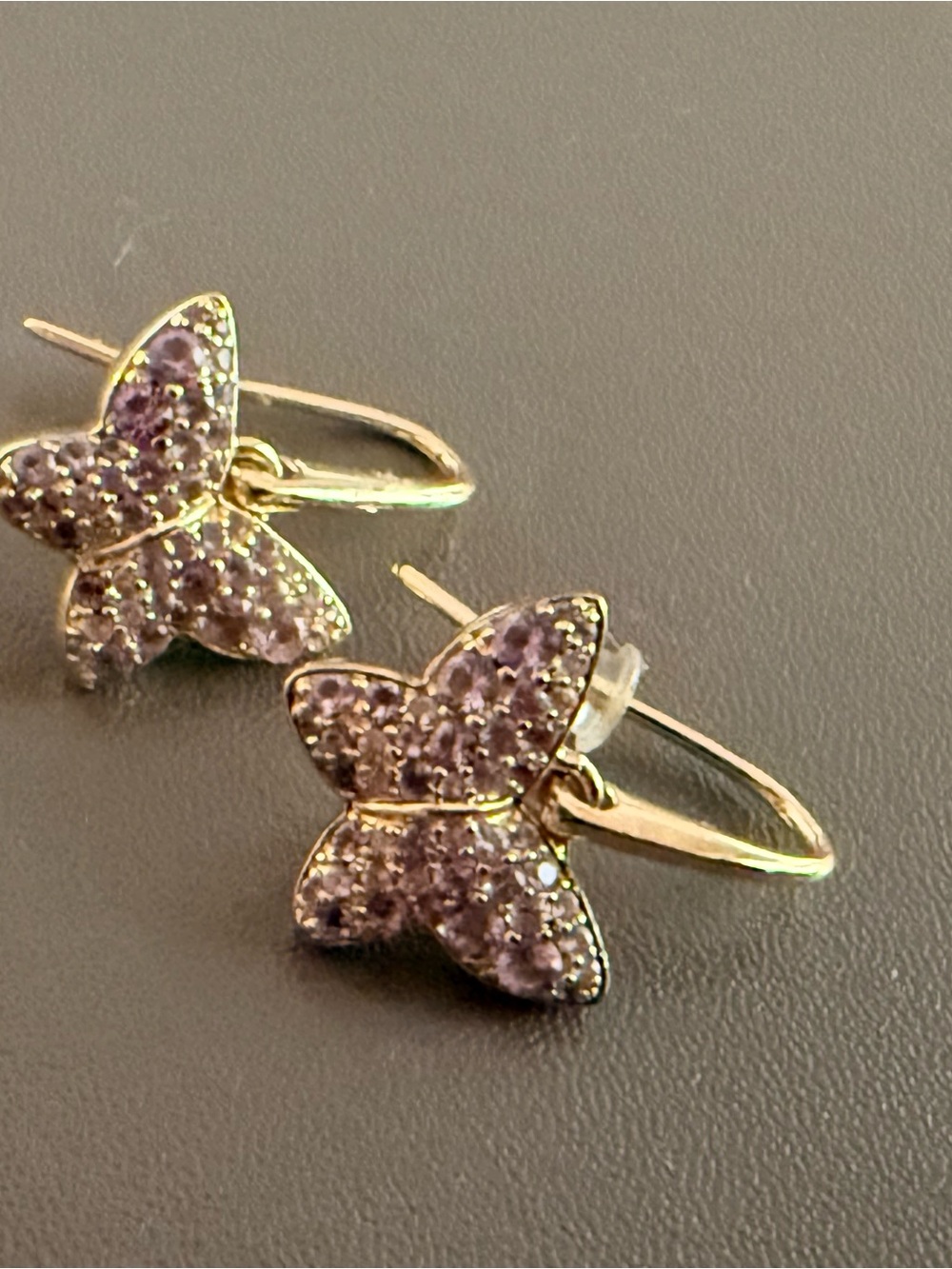 NWOT Kendra Scott Gold Lillia Violet Crystal Butterfly Wire Earrings